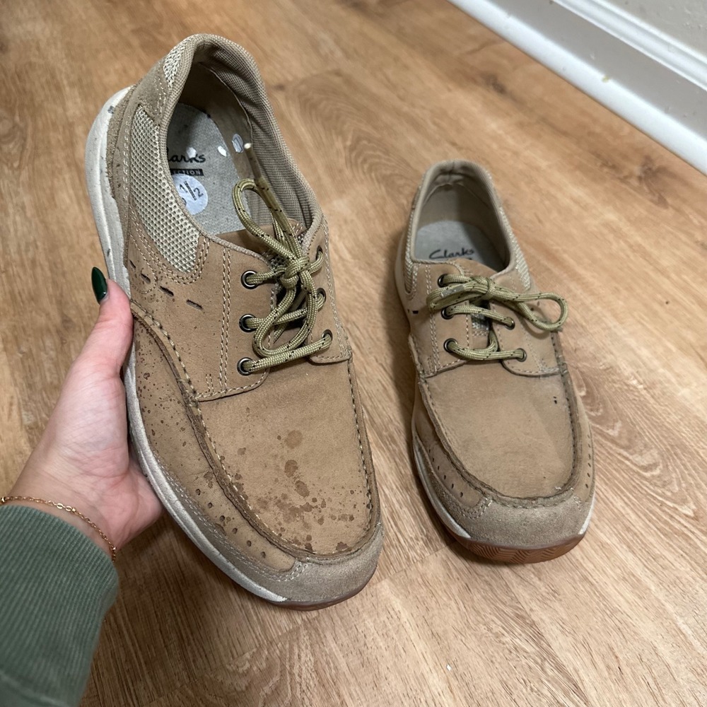 Clarks | Men's Tan‎ Brown Nubuck Coastal Ortholite Leather Boat Shoes, Size 8.5